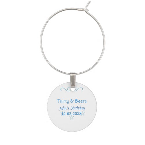 thirty and beers blue star spanish birthday name  wine charm