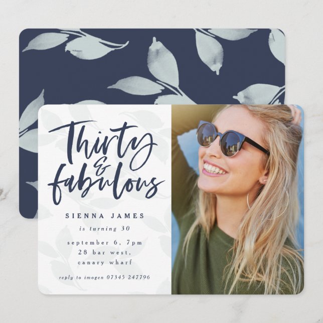 thirty and fabulous birthday party photo invite (Front/Back)