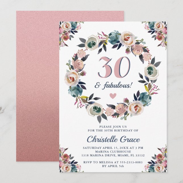 Thirty and Fabulous Elegant 30th Birthday Party Invitation (Front/Back)
