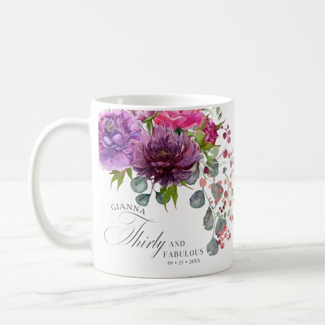 Thirty and Fabulous Elegant Floral 30th Birthday Coffee Mug (Left)
