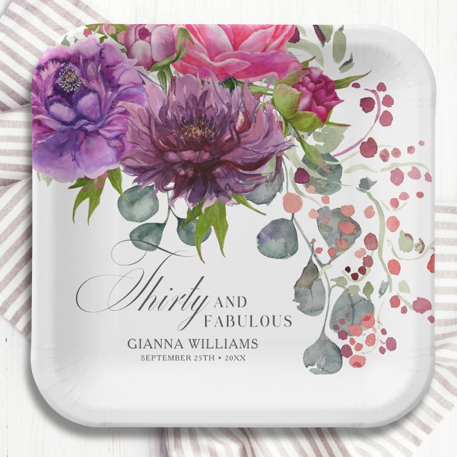 Thirty and Fabulous Elegant Floral 30th Birthday Paper Plates (Creator Uploaded)