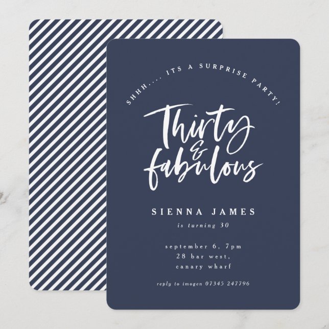 thirty and fabulous surprise birthday party invite (Front/Back)