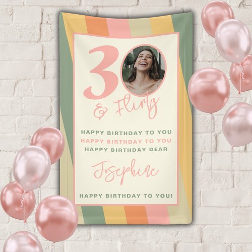 Thirty and Flirty Boho Pink Photo Birthday Party Banner