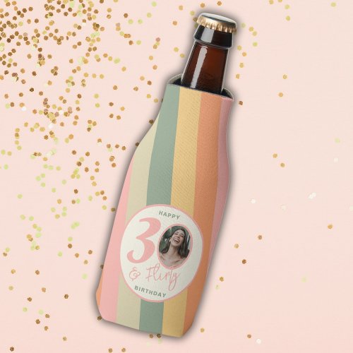 Thirty and Flirty Boho Pink Photo Birthday Party Bottle Cooler