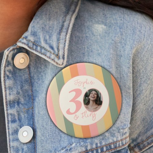 Thirty and Flirty Boho Pink Photo Birthday Party Button