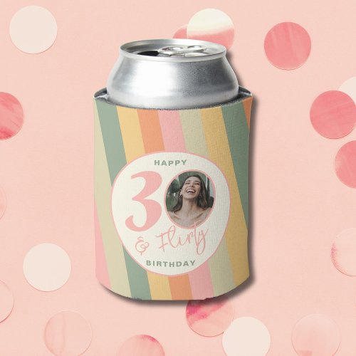 Thirty and Flirty Boho Pink Photo Birthday Party Can Cooler