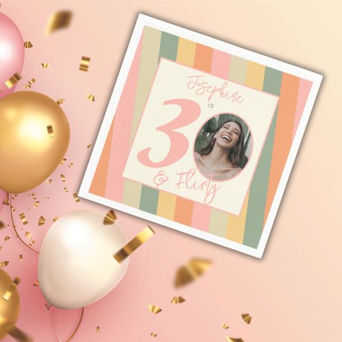 Thirty and Flirty Boho Pink Photo Birthday Party Napkins