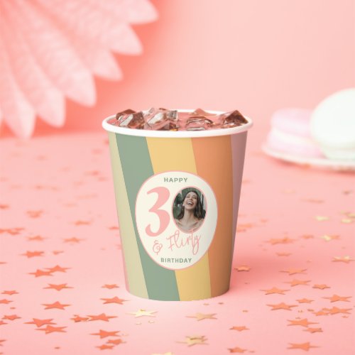 Thirty and Flirty Boho Pink Photo Birthday Party Paper Cups