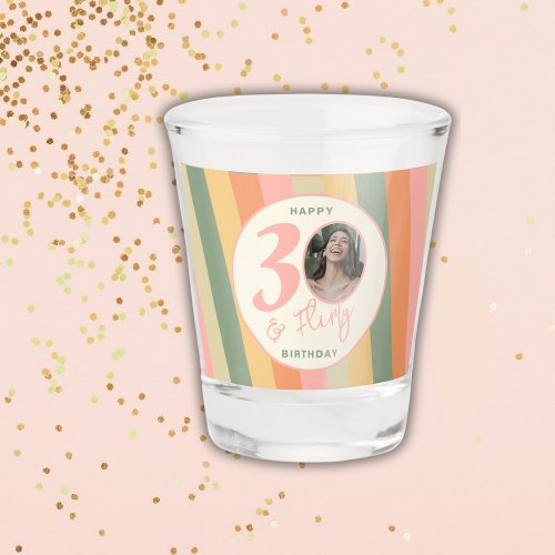 Thirty and Flirty Boho Pink Photo Birthday Party Shot Glass