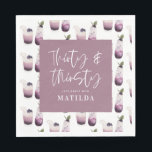 Thirty and thirsty 30th birthday party napkins<br><div class="desc">Thirty and thirsty 30th birthday party decor. Featuring elegant watercolor illustrations of cocktails,  wine,  rose,  gin,  in beautiful plum purple,  greys and greens. A great fun design to celebrate your milestone.</div>