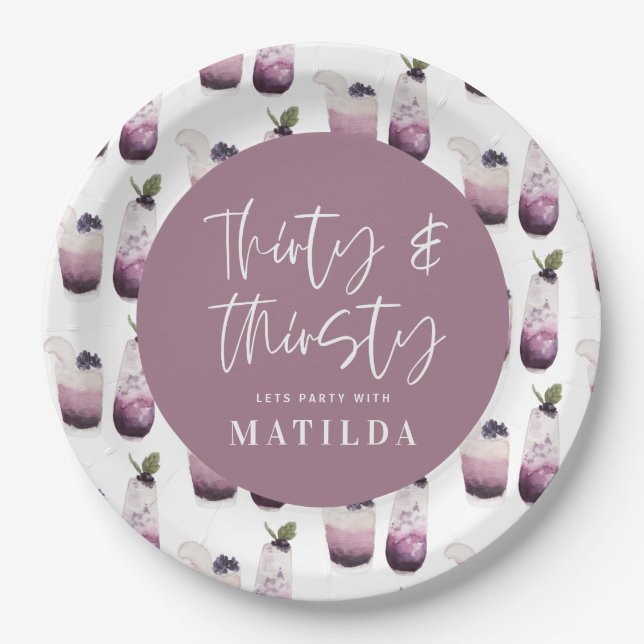 Thirty and thirsty 30th birthday party paper plates (Front)
