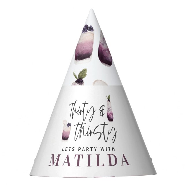 Thirty and thirsty 30th birthday party party hat (Front)