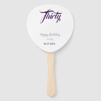 Thirty birthday 30th purple pastel name date styli hand fan