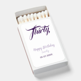 Thirty birthday 30th purple pastel name date styli matchboxes
