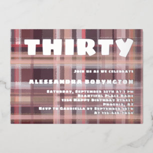 Thirty birthday blush pink red burgundy stripes  foil invitation