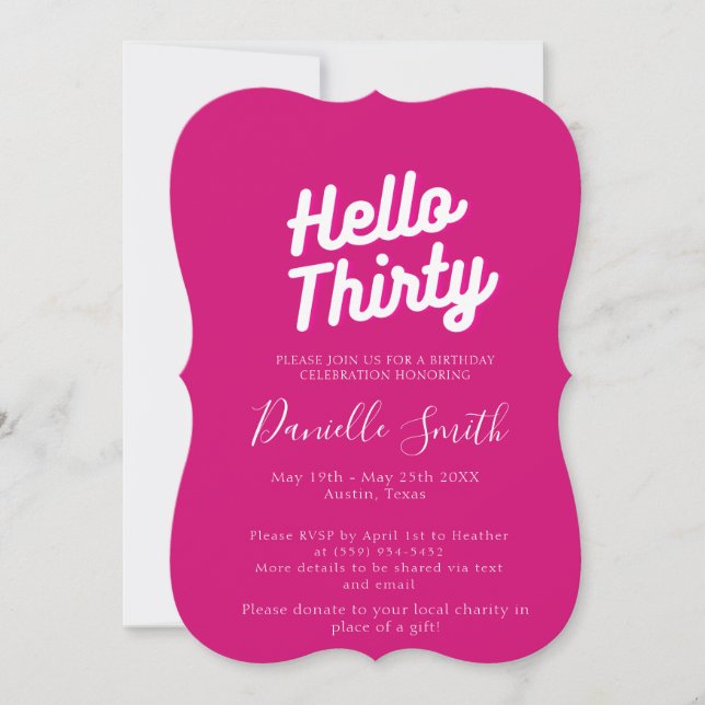 Thirty Birthday Celebration Hot Pink  Invitation (Front)