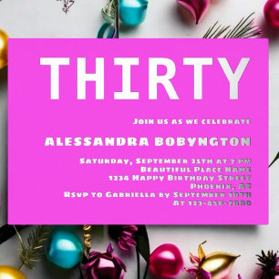 Thirty birthday celebration hot pink minimalistic  foil invitation