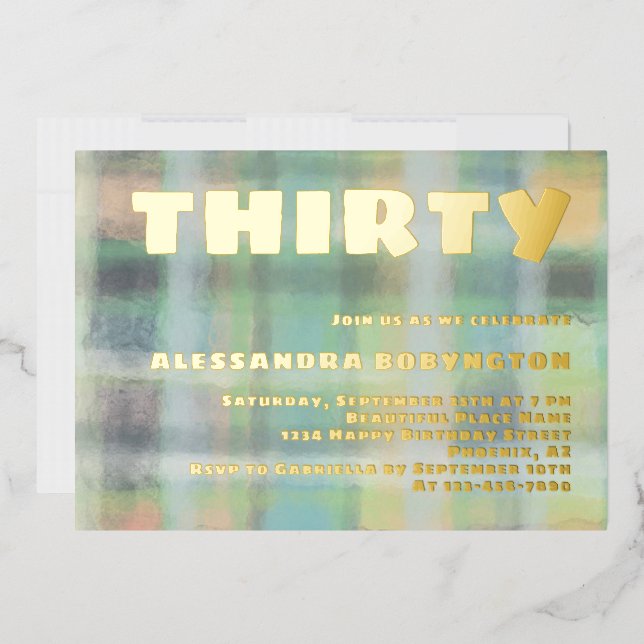 Thirty birthday celebration pastel green gray gold foil invitation (Envelope)