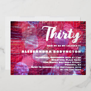 Thirty birthday celebration pink red purple bright foil invitation