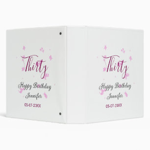 Thirty birthday pink glitter stars black 30th date 3 ring binder