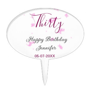 Thirty birthday pink glitter stars black 30th date cake topper