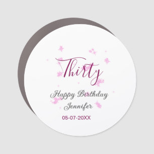 Thirty birthday pink glitter stars black 30th date car magnet