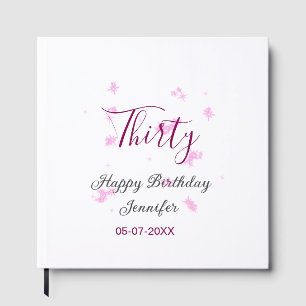 Thirty birthday pink glitter stars black 30th date guest book