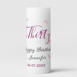 Thirty birthday pink glitter stars black 30th date pillar candle