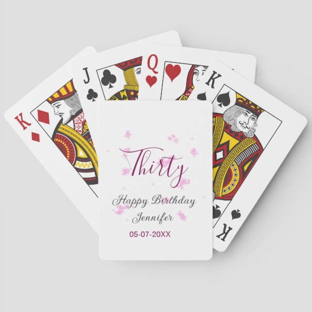 Thirty birthday pink glitter stars black 30th date poker cards (Back)
