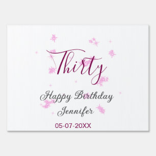 Thirty birthday pink glitter stars black 30th date sign