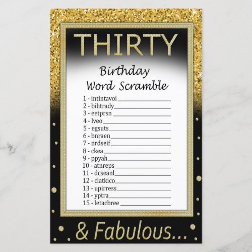 Thirty Birthday Word Scramble Game