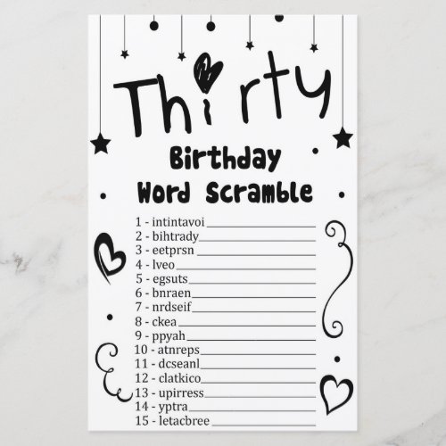 Thirty Birthday Word Scramble Game