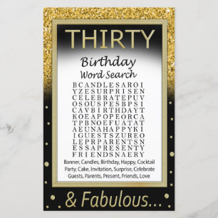 Thirty Birthday Word Search Game
