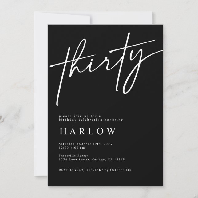 Thirty Black and White Birthday Invitation  (Front)