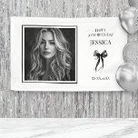 Thirty Black and White Photo Happy 30th Birthday Banner<br><div class="desc">Thirty Black and White Photo Happy 30th Birthday Banner is perfect for celebrating her milestone in style. Featuring minimalist and elegant watercolor black ribbon bow design and modern typography, this photo banner adds a touch of sophistication to your "Talk 30 to Me" theme. Featuring a chic black and white color...</div>