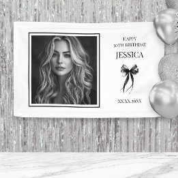 Thirty Black and White Photo Happy 30th Birthday Banner