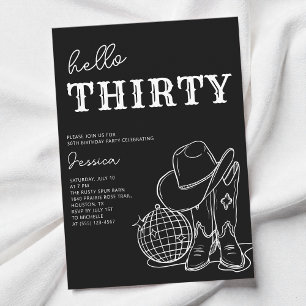 Thirty Black and White Western 30th Birthday Party Invitation