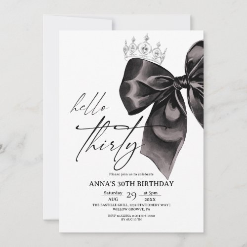 Thirty Black Bow 30th Birthday Invitation