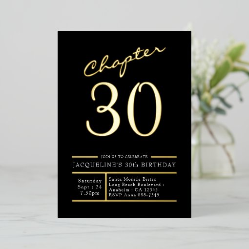 Thirty Black Gold 30th Birthday Party Gold Foil Invitation | Zazzle