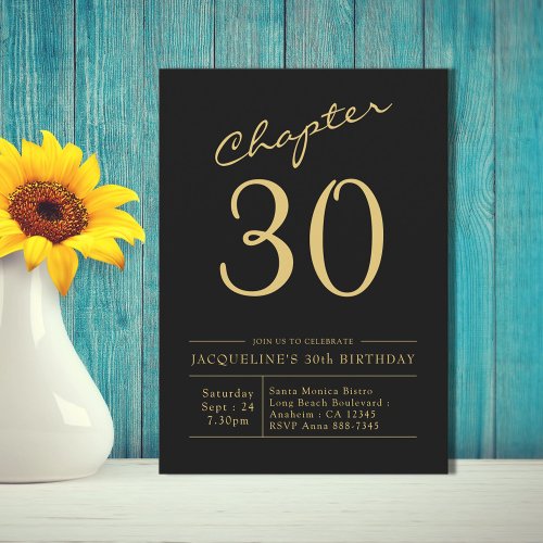 Thirty Black Gold 30th Birthday Party Invitation