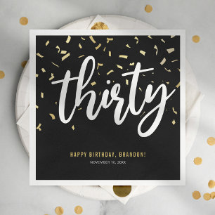 Thirty Black Gold 30th Birthday Party Napkins