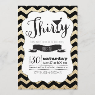 Thirty Black & Gold Chevron Birthday Invite
