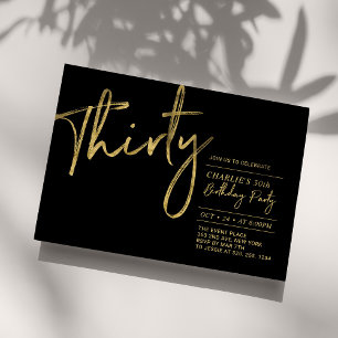 Thirty Black & Gold Modern 30th Birthday Party Invitation