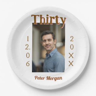 thirty brown birthday photo man date stylish trend paper plates
