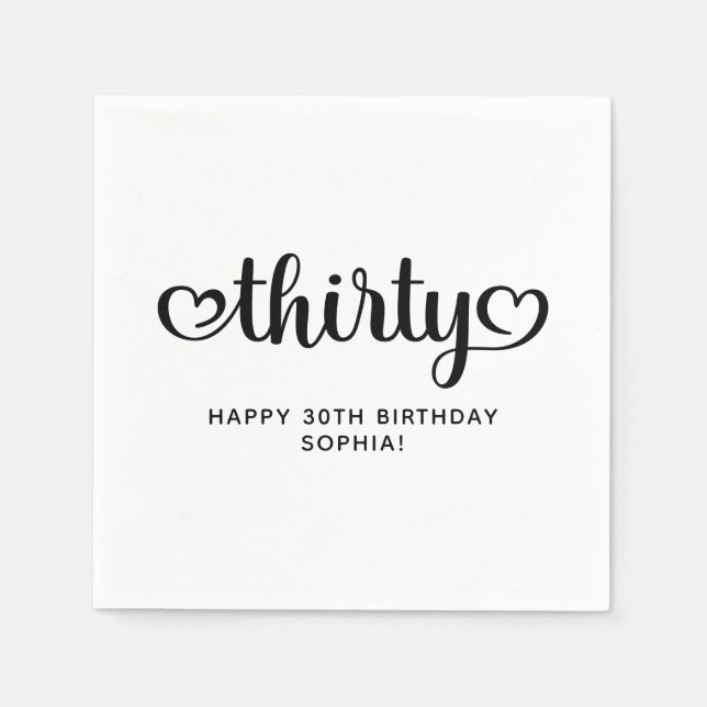 Thirty Cute Hearts Script 30th Birthday Napkins (Front)