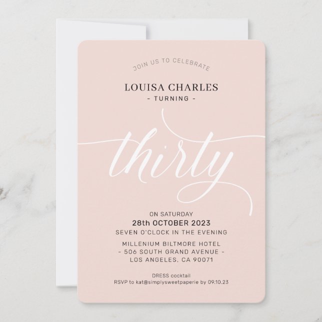 THIRTY elegant birthday chic script blush pink Invitation (Front)