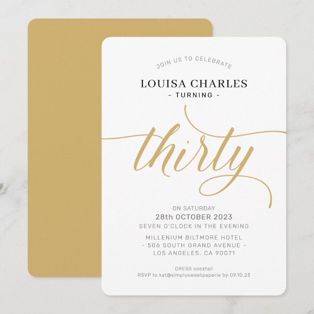 THIRTY elegant birthday chic script modern gold Invitation (Front/Back)