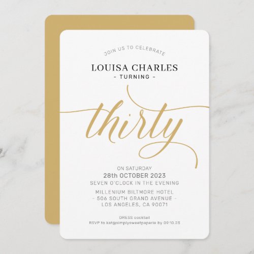 THIRTY elegant birthday chic script modern gold Invitation