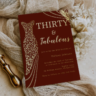 Thirty & Fabulous Burgundy & Gold 30th Birthday  Foil Invitation