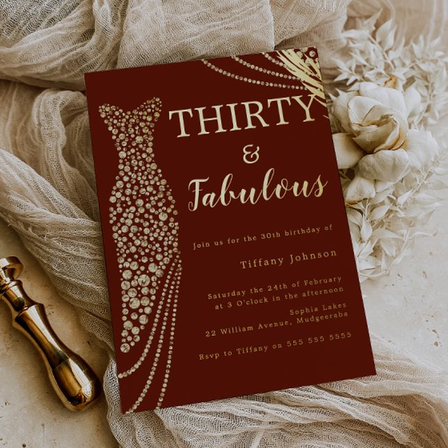 Thirty & Fabulous Burgundy & Gold 30th Birthday  Foil Invitation (Creator Uploaded)